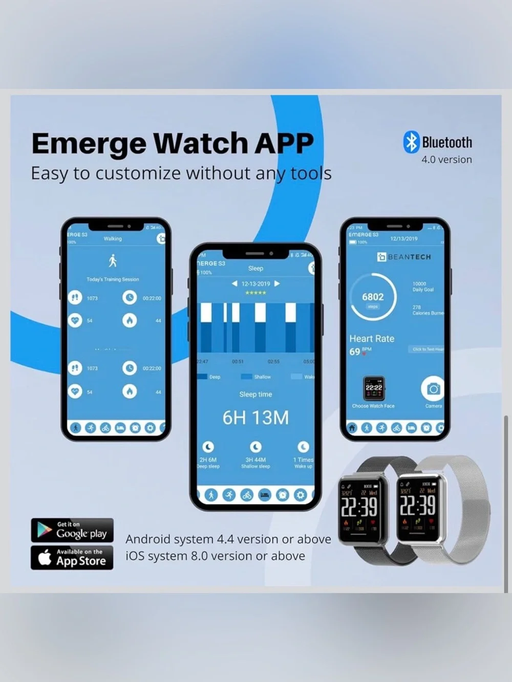 Emerge S3 Silver Smartwatch for iOS and Android NWT!